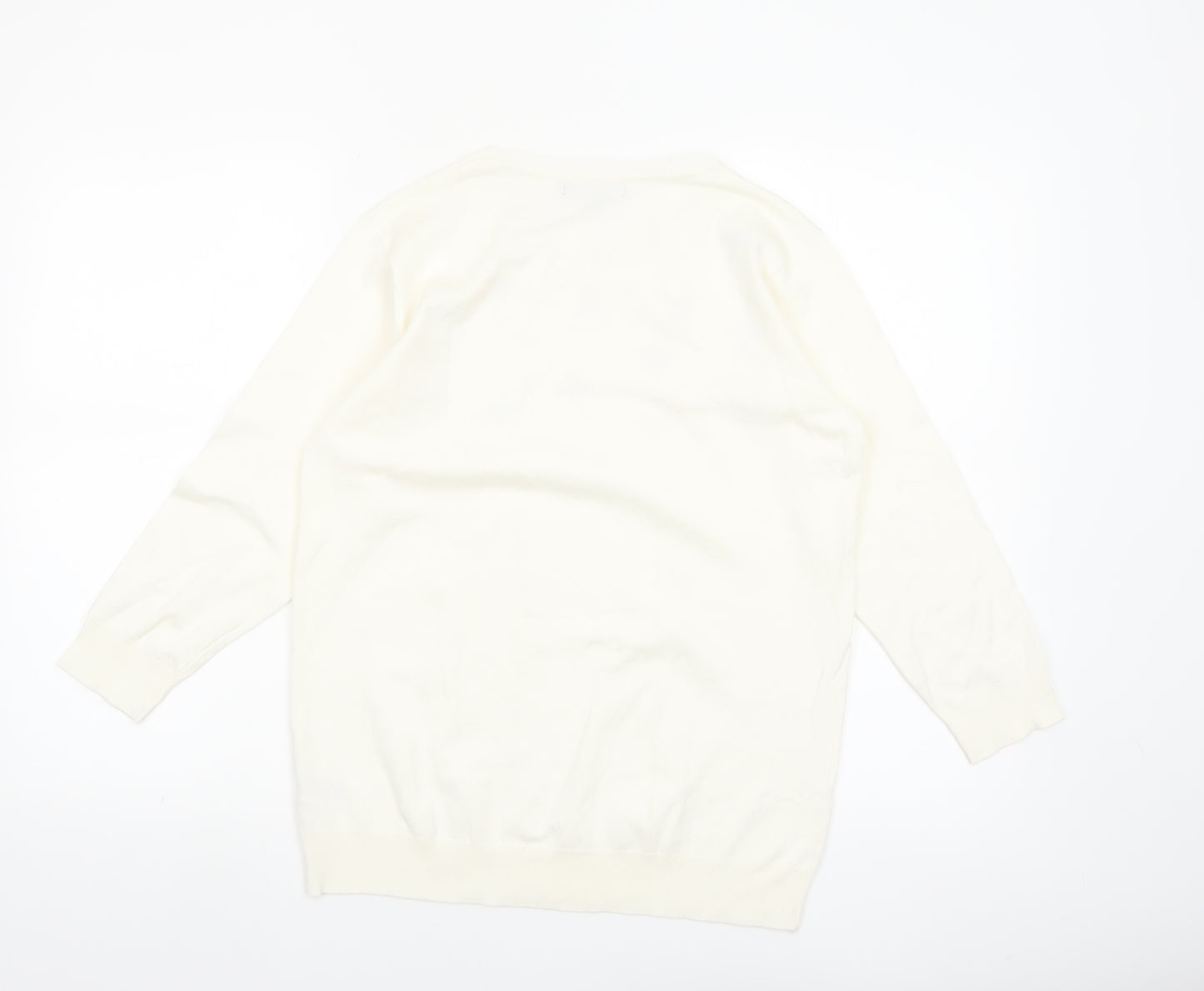 Bonmarche Women Ivory Floral Embroidered Pullover Jumper Size 14