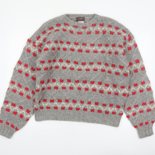 Thane Men's Grey Wool Chunky-Knit Pullover Jumper L