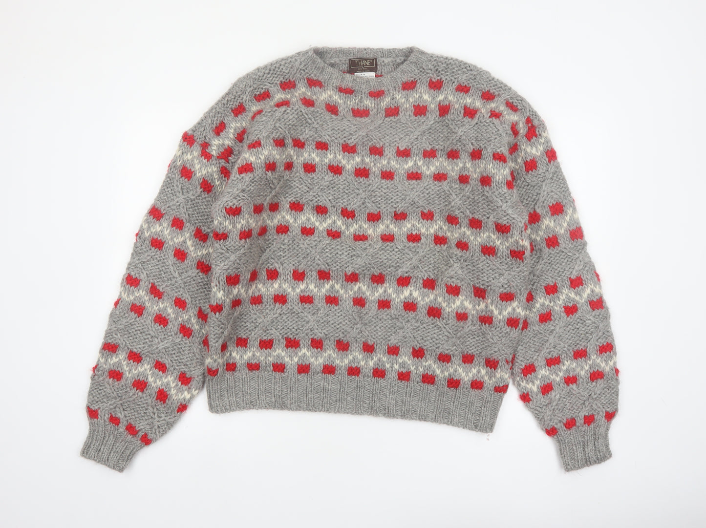 Thane Men's Grey Wool Chunky-Knit Pullover Jumper L