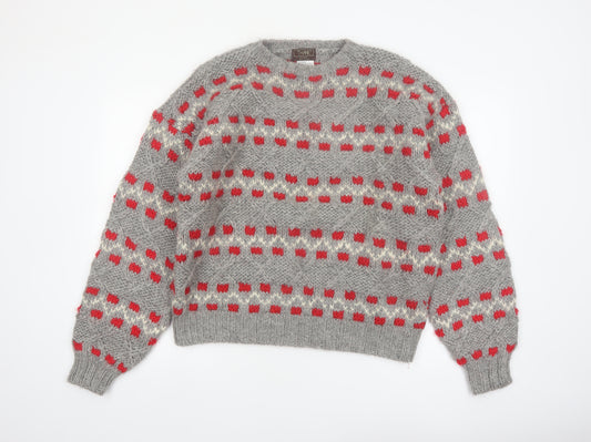 Thane Men's Grey Wool Chunky-Knit Pullover Jumper L