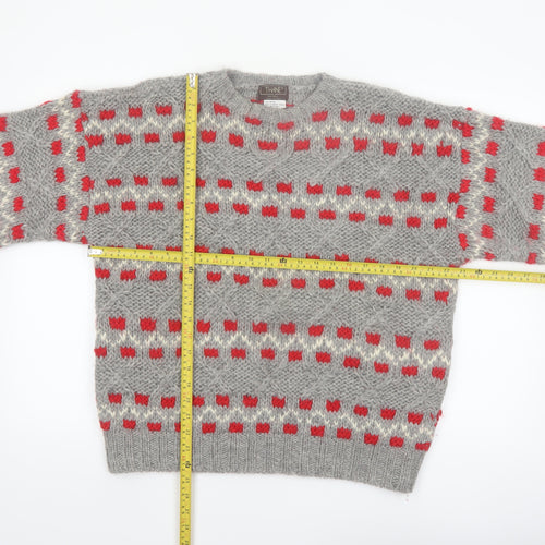 Thane Men's Grey Wool Chunky-Knit Pullover Jumper L