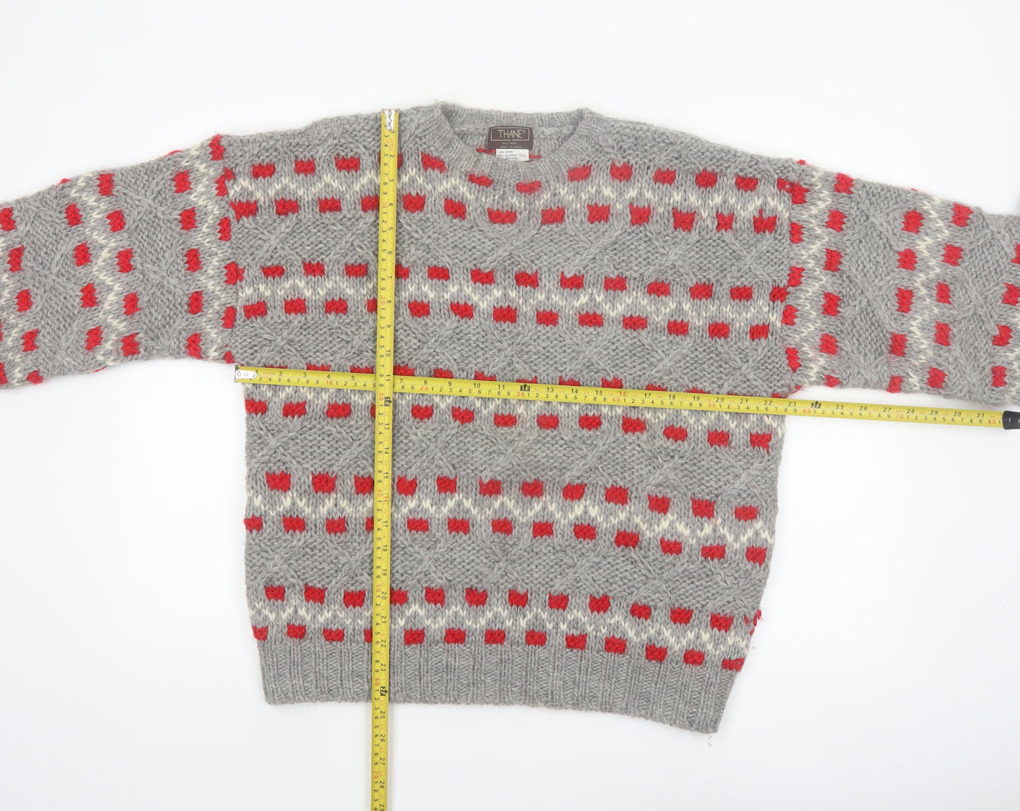 Thane Men's Grey Wool Chunky-Knit Pullover Jumper L