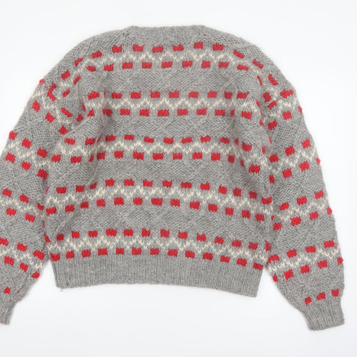 Thane Men's Grey Wool Chunky-Knit Pullover Jumper L