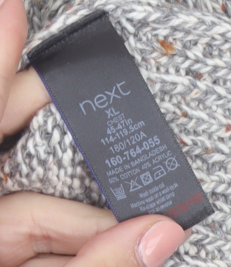 Next Men's Grey Roll Neck Chunky Knit Jumper XL Cotton Blend