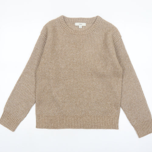 Marks and Spencer Women Beige XS Chunky Knit Crew Neck Jumper