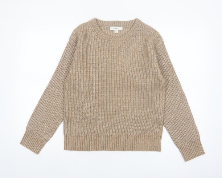 Marks and Spencer Women Beige XS Chunky Knit Crew Neck Jumper