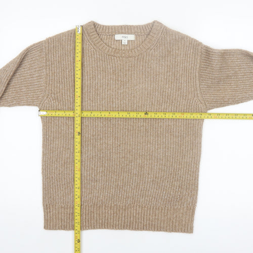 Marks and Spencer Women Beige XS Chunky Knit Crew Neck Jumper