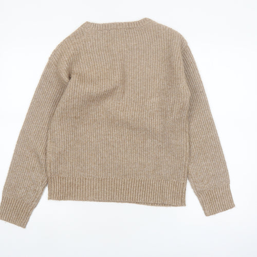 Marks and Spencer Women Beige XS Chunky Knit Crew Neck Jumper