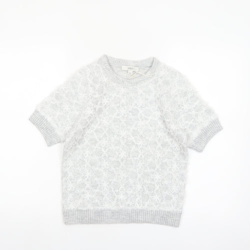 Marks and Spencer Women’s Grey Short Sleeve Floral Knit Jumper S