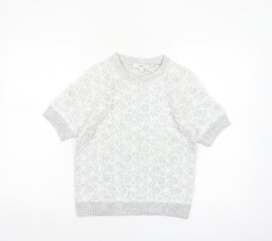 Marks and Spencer Women’s Grey Short Sleeve Floral Knit Jumper S