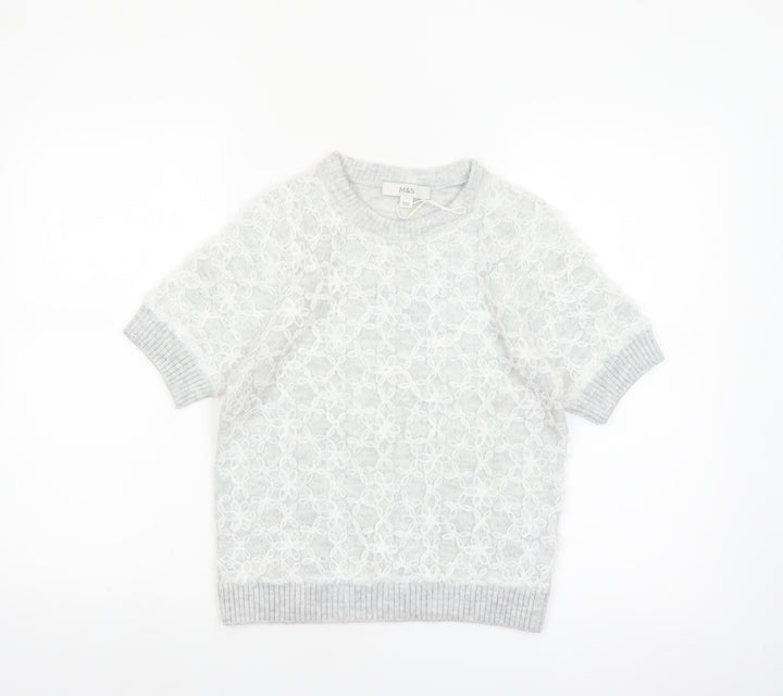 Marks and Spencer Women’s Grey Short Sleeve Floral Knit Jumper S