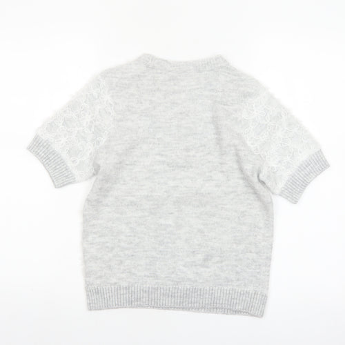 Marks and Spencer Women’s Grey Short Sleeve Floral Knit Jumper S