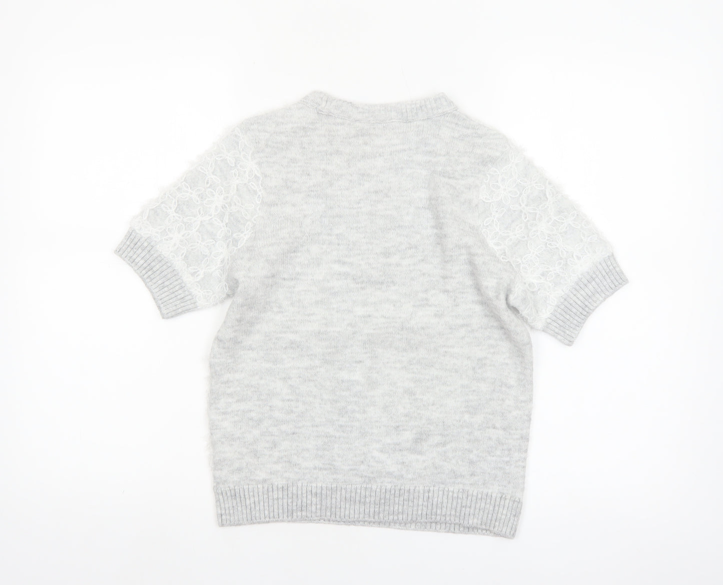 Marks and Spencer Women’s Grey Short Sleeve Floral Knit Jumper S