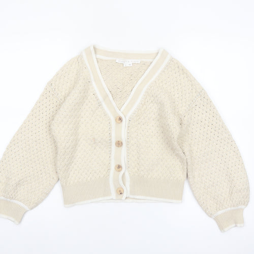 Veronica Beard Women Beige XS Cable-Knit Cotton Cardigan Jumper