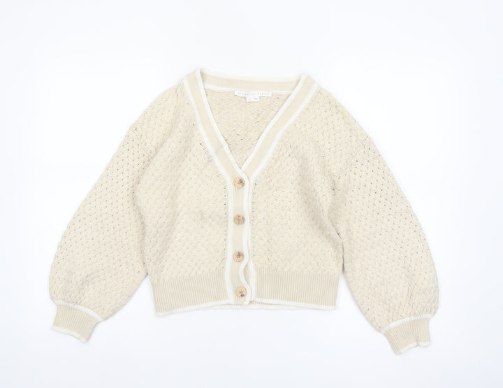 Veronica Beard Women Beige XS Cable-Knit Cotton Cardigan Jumper