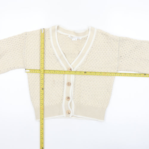 Veronica Beard Women Beige XS Cable-Knit Cotton Cardigan Jumper