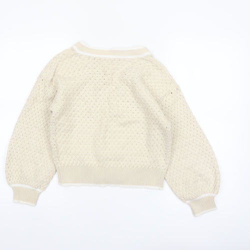 Veronica Beard Women Beige XS Cable-Knit Cotton Cardigan Jumper