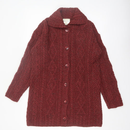 Kilronan Knitwear Women's Red Wool Cable Knit Collared Cardigan S