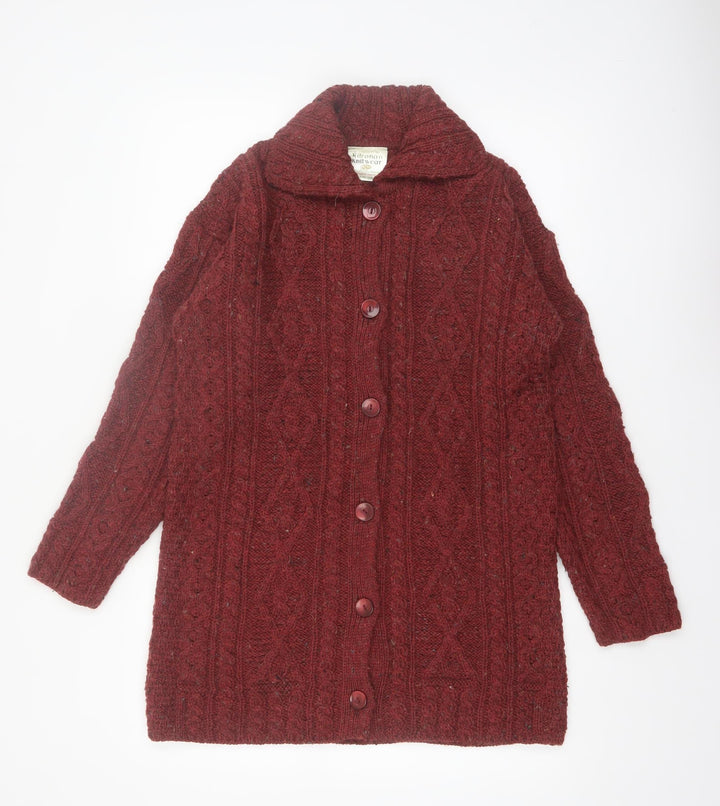 Kilronan Knitwear Women's Red Wool Cable Knit Collared Cardigan S