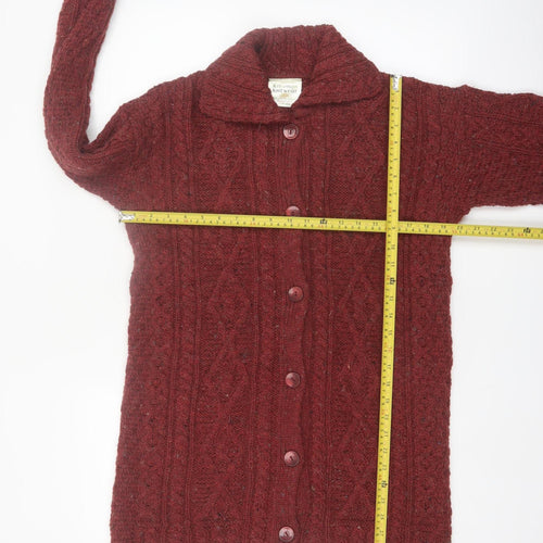 Kilronan Knitwear Women's Red Wool Cable Knit Collared Cardigan S