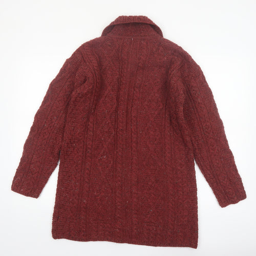 Kilronan Knitwear Women's Red Wool Cable Knit Collared Cardigan S