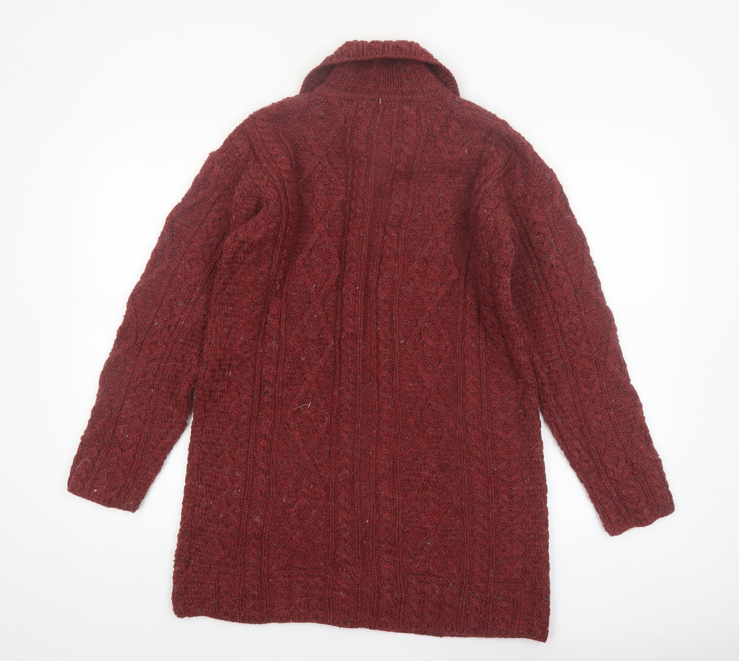 Kilronan Knitwear Women's Red Wool Cable Knit Collared Cardigan S