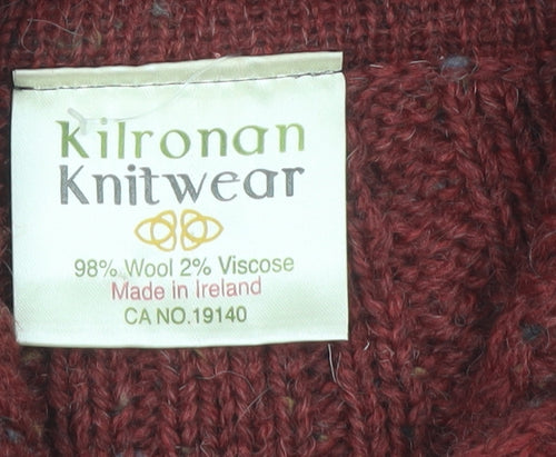 Kilronan Knitwear Women's Red Wool Cable Knit Collared Cardigan S