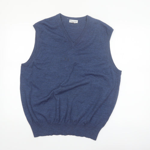 Bullock & Jones Men's Blue Merino Wool V-Neck Sleeveless Vest L