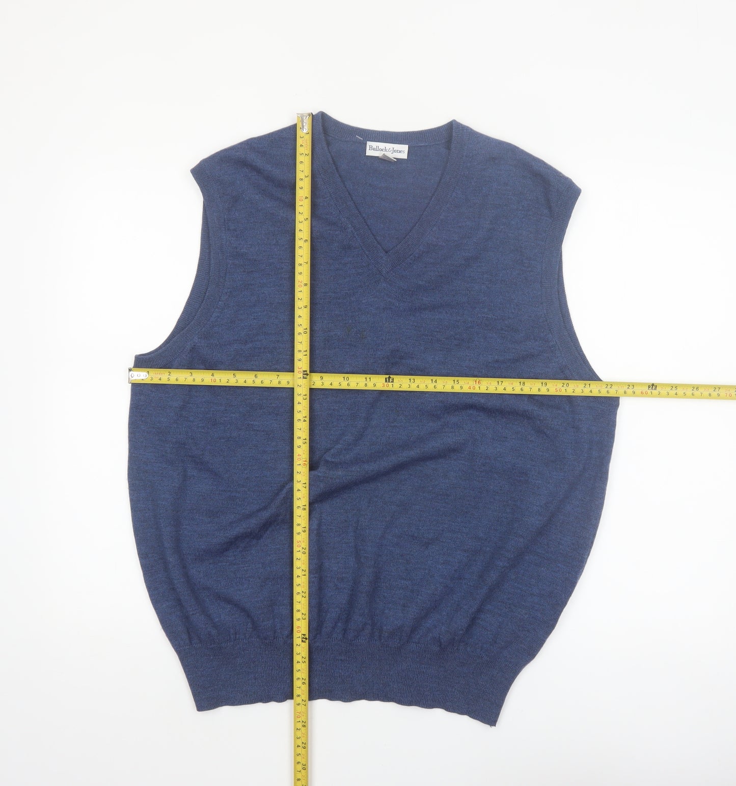 Bullock & Jones Men's Blue Merino Wool V-Neck Sleeveless Vest L