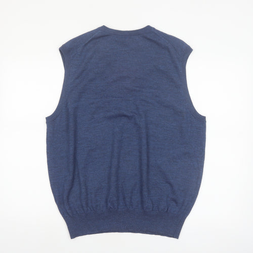 Bullock & Jones Men's Blue Merino Wool V-Neck Sleeveless Vest L