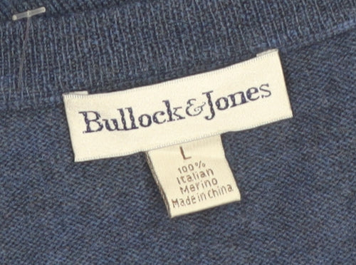 Bullock & Jones Men's Blue Merino Wool V-Neck Sleeveless Vest L