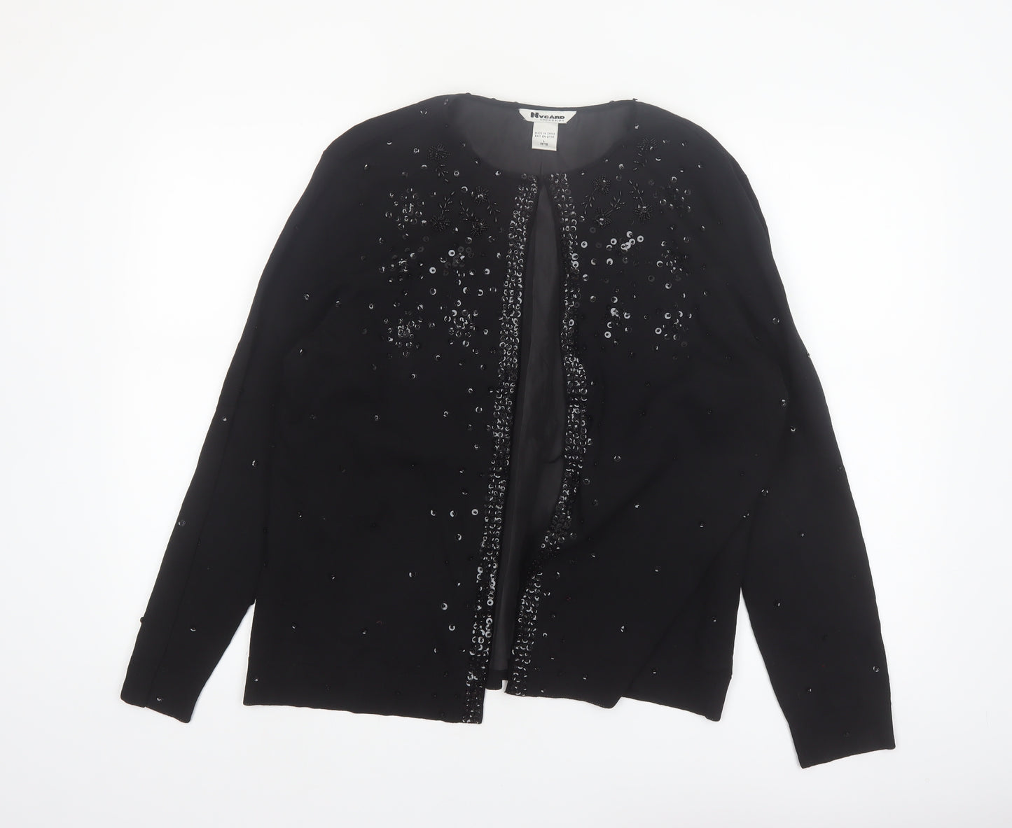 Nygard Collection Women's Black Beaded Cardigan L Silk Blend