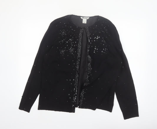 Nygard Collection Women's Black Beaded Cardigan L Silk Blend