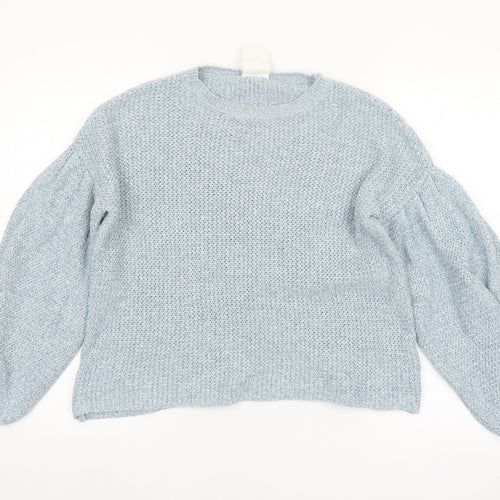 Thought Women Blue Cotton Knit Balloon Sleeve Jumper Size 10