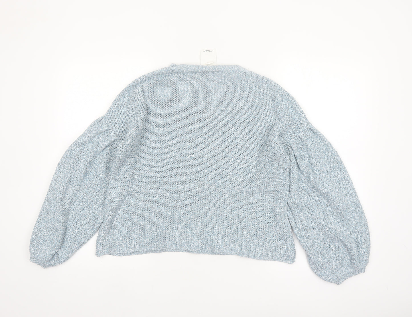 Thought Women Blue Cotton Knit Balloon Sleeve Jumper Size 10