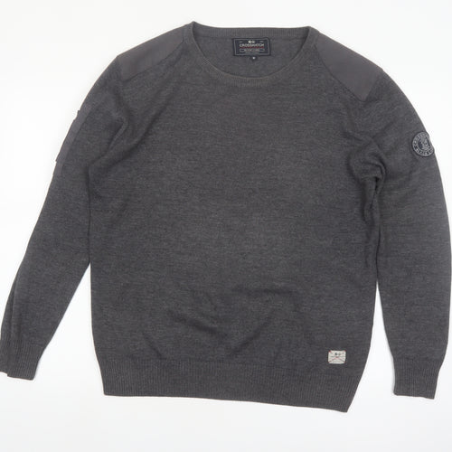 Crosshatch Men Grey Crew Neck Knit Pullover Jumper Size M