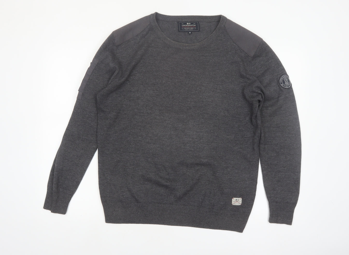Crosshatch Men Grey Crew Neck Knit Pullover Jumper Size M