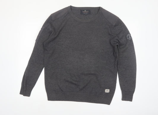 Crosshatch Men Grey Crew Neck Knit Pullover Jumper Size M