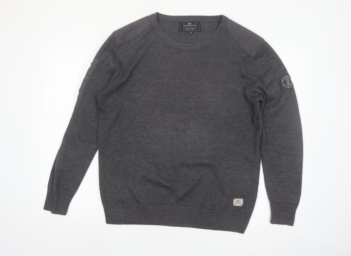 Crosshatch Men Grey Crew Neck Knit Pullover Jumper Size M