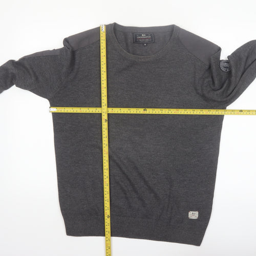 Crosshatch Men Grey Crew Neck Knit Pullover Jumper Size M