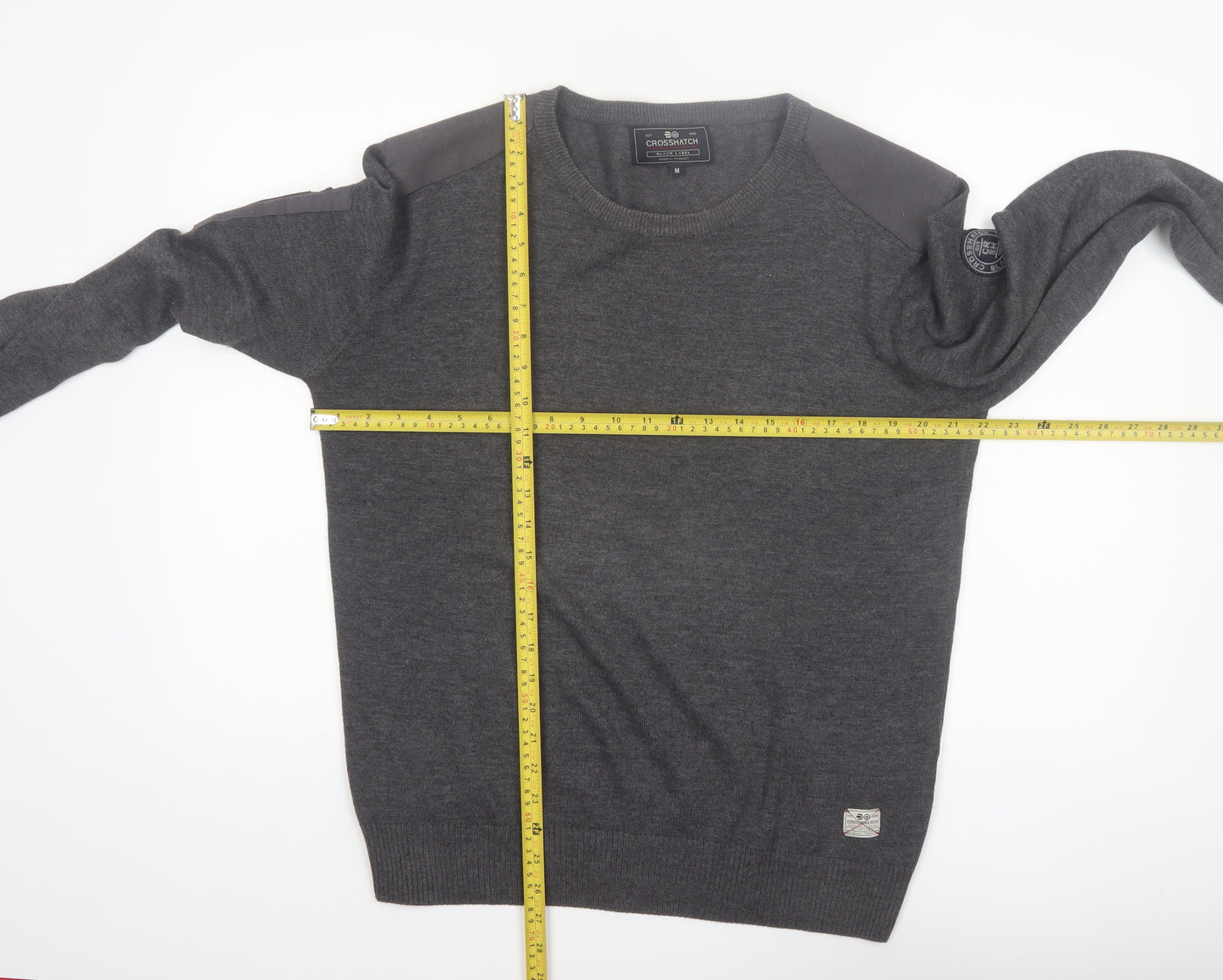 Crosshatch Men Grey Crew Neck Knit Pullover Jumper Size M