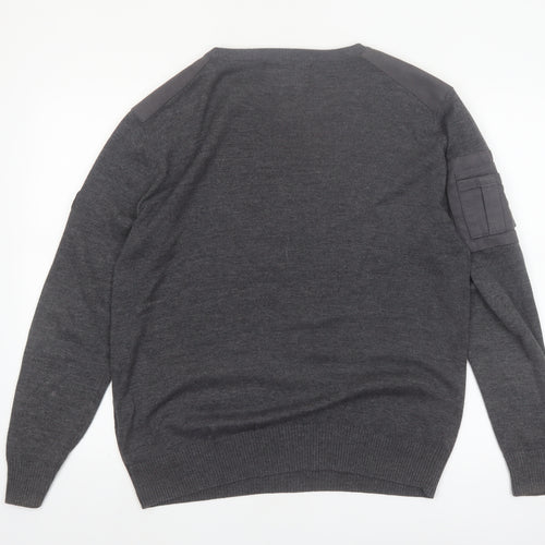Crosshatch Men Grey Crew Neck Knit Pullover Jumper Size M