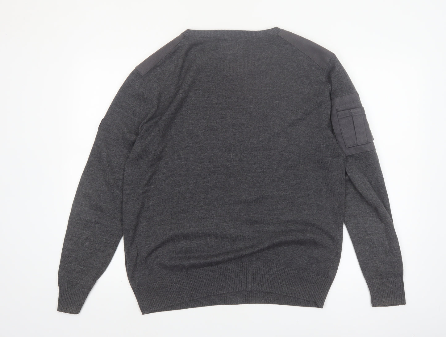 Crosshatch Men Grey Crew Neck Knit Pullover Jumper Size M