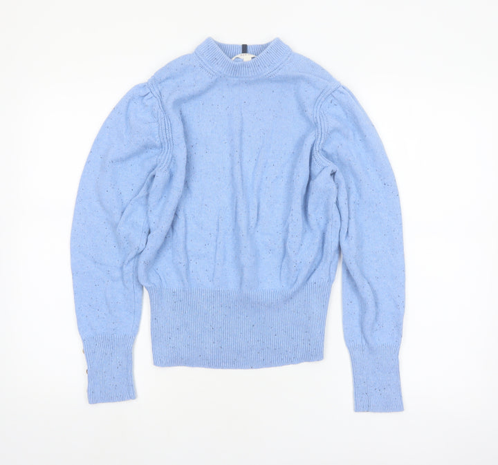 Marks and Spencer Per Una Women Blue Wool Blend Mock Neck Jumper Size 14
