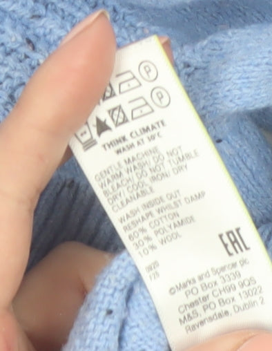 Marks and Spencer Per Una Women Blue Wool Blend Mock Neck Jumper Size 14