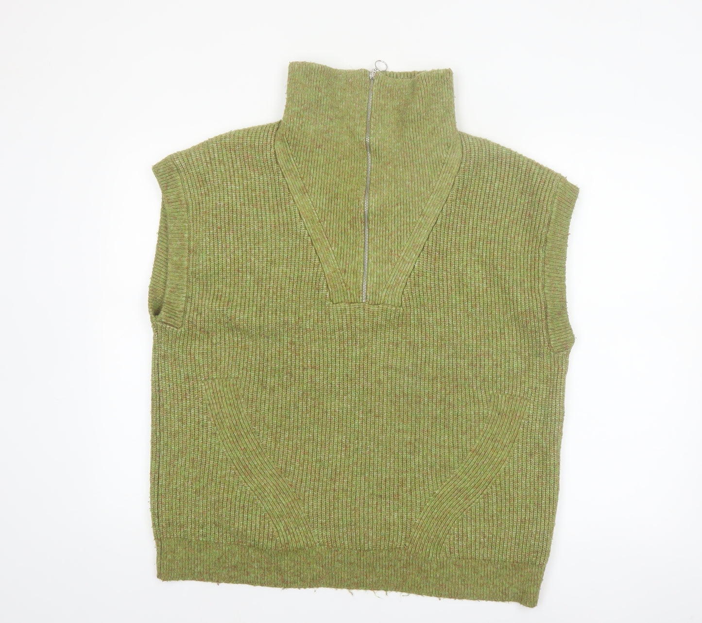 Marks and Spencer Women’s Green Knit Half Zip Sleeveless Jumper Vest M