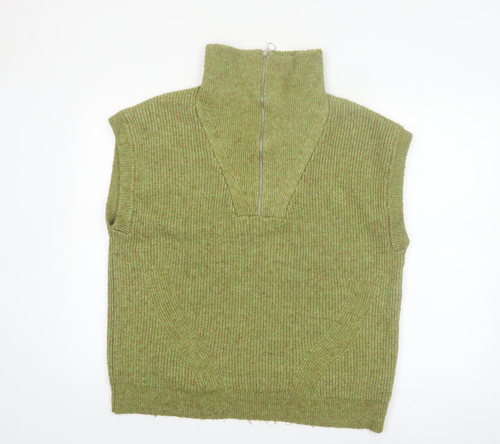 Marks and Spencer Women’s Green Knit Half Zip Sleeveless Jumper Vest M