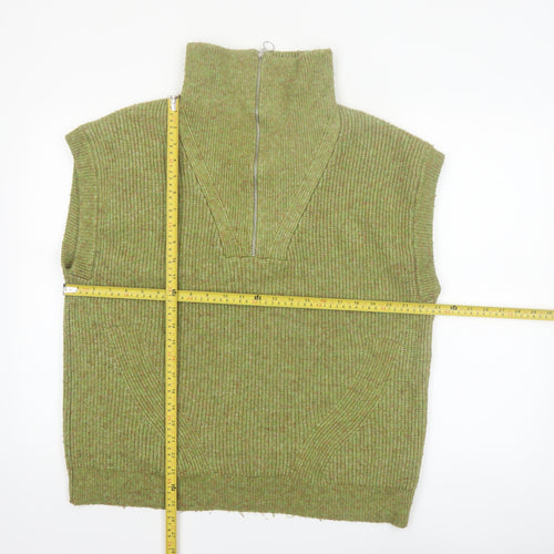 Marks and Spencer Women’s Green Knit Half Zip Sleeveless Jumper Vest M