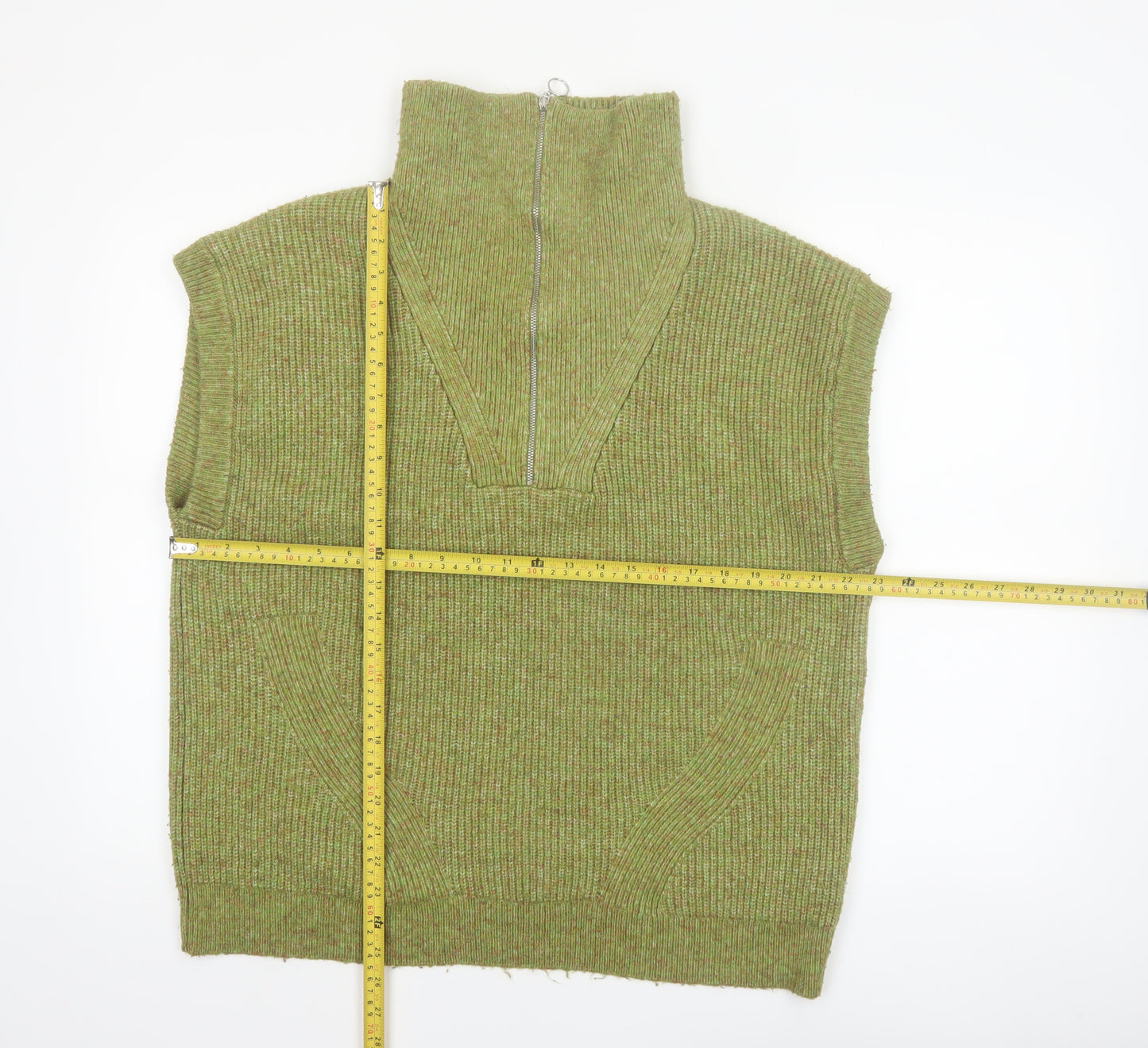 Marks and Spencer Women’s Green Knit Half Zip Sleeveless Jumper Vest M
