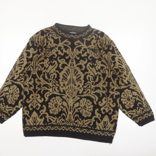 Alfred Dunner Women's Black Gold Knit Floral Jumper Size M